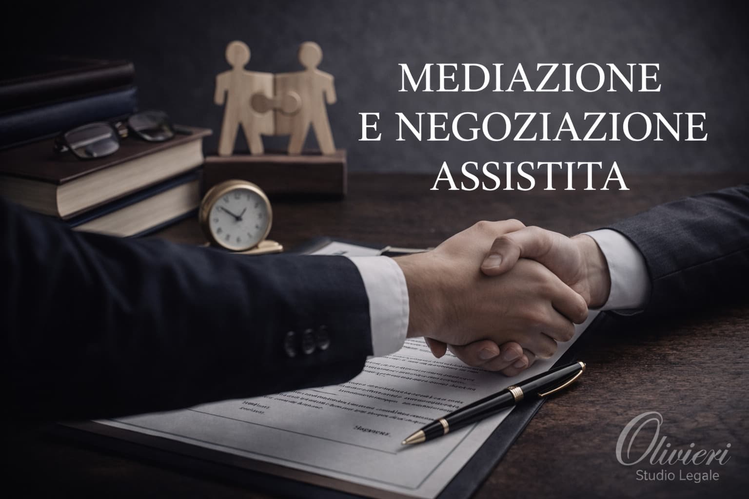 Stretta di mano a un tavolo di mediazione